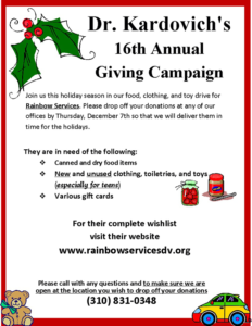 Dr. Kardovich's 16th Annual Giving Campaign